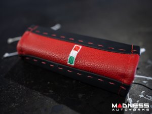 FIAT 500 eBrake Handle Cover - Black Italy - Leather - Black/ Red Tuxedo 